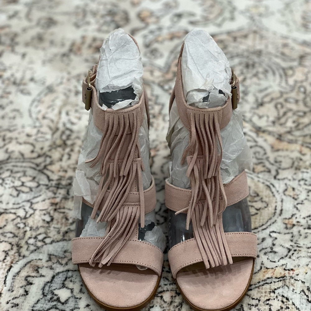Sole Society Pink Fringe Sandals